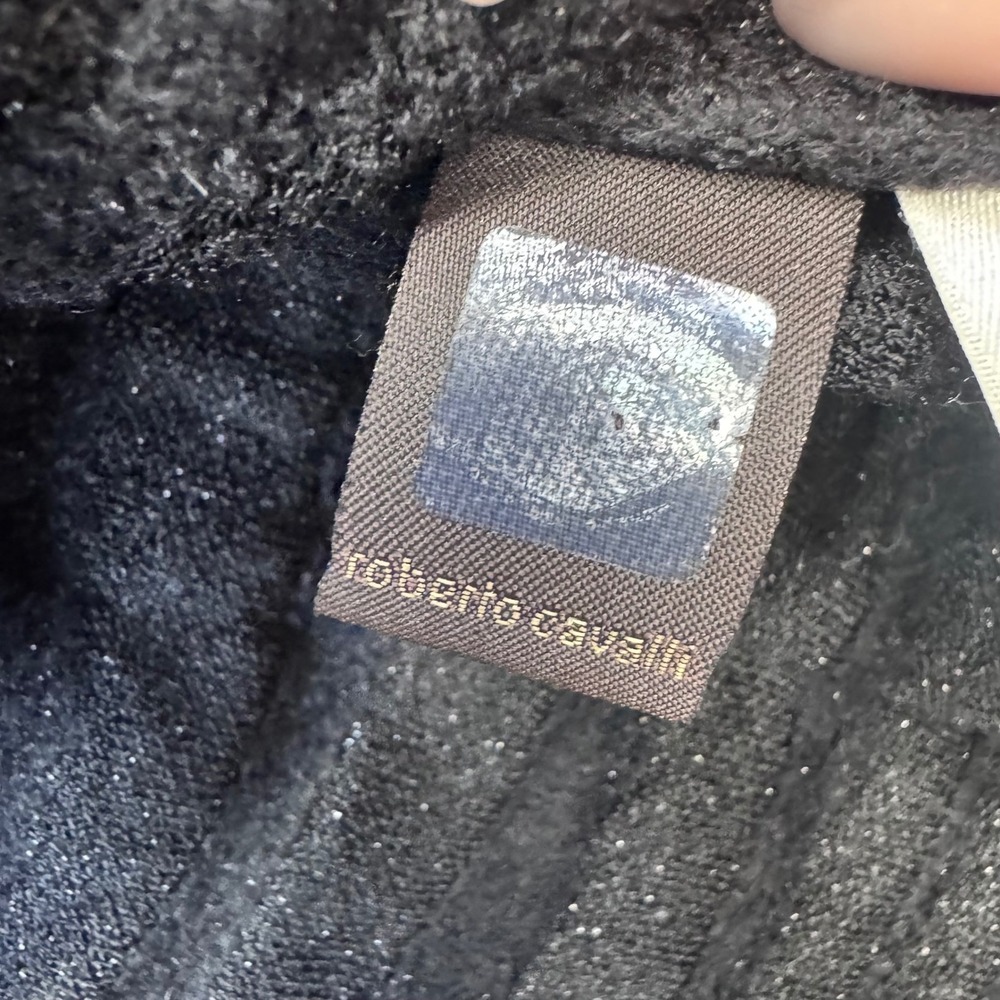 Roberto Cavalli Black Knit Zebra Texture Mini Skirt RC Logo Scalloped Hem 42 - Picture 11 of 14